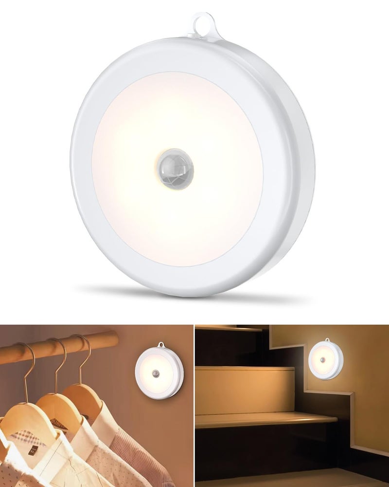 Hoteon Motion Sensor Light, Battery Powered LED Night Light with On/Auto/Off Switch, Cordless Stick-on Magnet Wall Light for Stair, Hallway, Kitchen, Cabinet, Closet, Warm (1 Pack) - Image 1