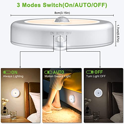Hoteon Motion Sensor Light, Battery Powered LED Night Light with On/Auto/Off Switch, Cordless Stick-on Magnet Wall Light for Stair, Hallway, Kitchen, Cabinet, Closet, Warm (1 Pack) - Image 2