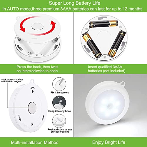 Hoteon Motion Sensor Light, Battery Powered LED Night Light with On/Auto/Off Switch, Cordless Stick-on Magnet Wall Light for Stair, Hallway, Kitchen, Cabinet, Closet, Warm (1 Pack) - Image 5