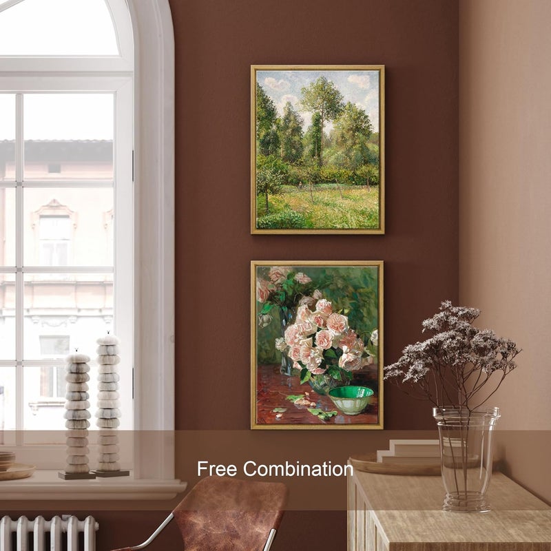 Pyradecor Large Vintage Wall Art Retro Natural Wood Framed Home Decor White Roses Canvas Prints Mid Century Wall Decor for Living Room Farmhouse Kitchen Decorations AH1108-2836NW - Image 5