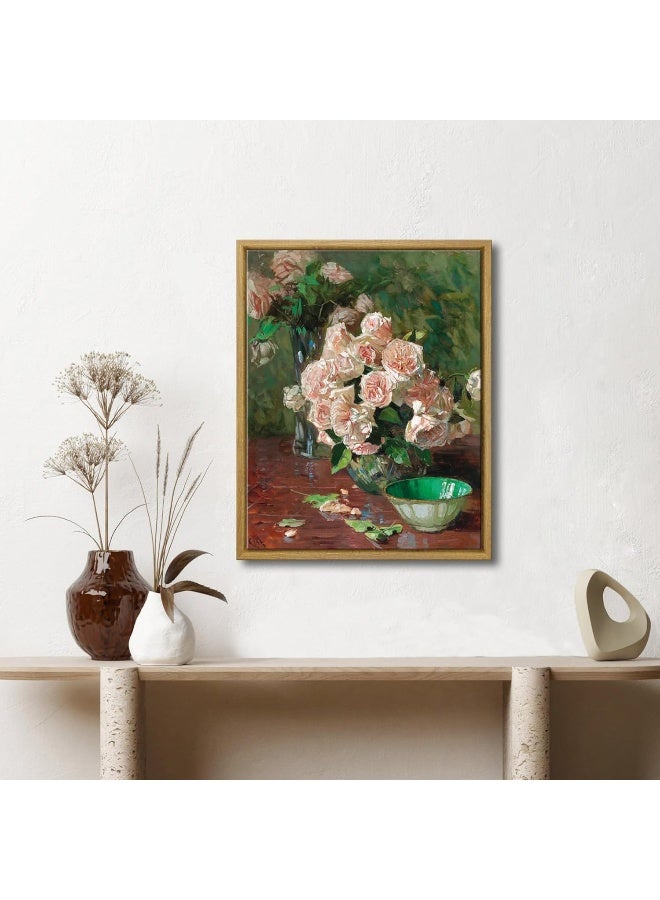 Pyradecor Large Vintage Wall Art Retro Natural Wood Framed Home Decor White Roses Canvas Prints Mid Century Wall Decor for Living Room Farmhouse Kitchen Decorations AH1108-2836NW - Image 3