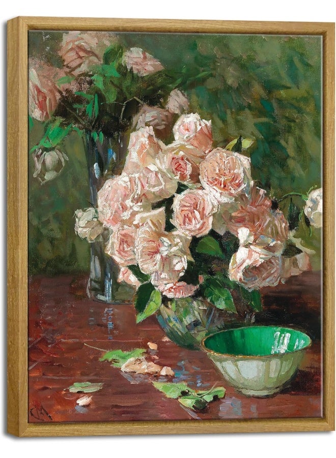Pyradecor Large Vintage Wall Art Retro Natural Wood Framed Home Decor White Roses Canvas Prints Mid Century Wall Decor for Living Room Farmhouse Kitchen Decorations AH1108-2836NW - Image 1
