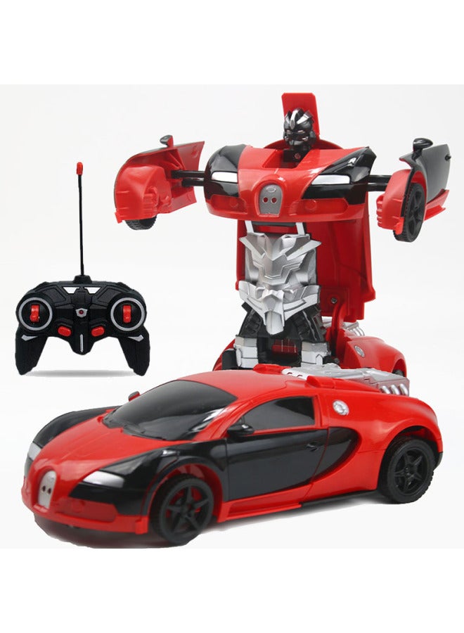 Remote Control Deformation Car Charging Remote Control Car Induction Transformation King Kong Robot Electric Remote Control Car Children's Toy Car-Color:Remote Control Edition Cloth Red/Battery Edition-Proportion:1:18 English Packaging  - Image 1