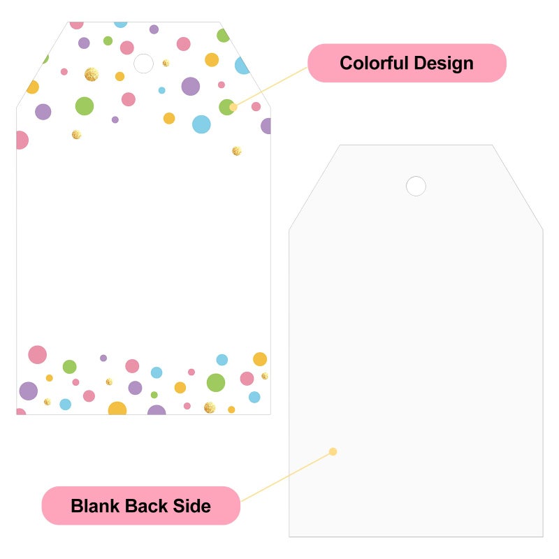 Anwyll Gift Tags with String - 100Pcs Colorful Confetti Polka Dot Gift Bag Tags Personalized White Blank Hanging Paper Label Tag for Birthday Party Bridal Shower Wedding Spring Easter Favors Present - Image 2
