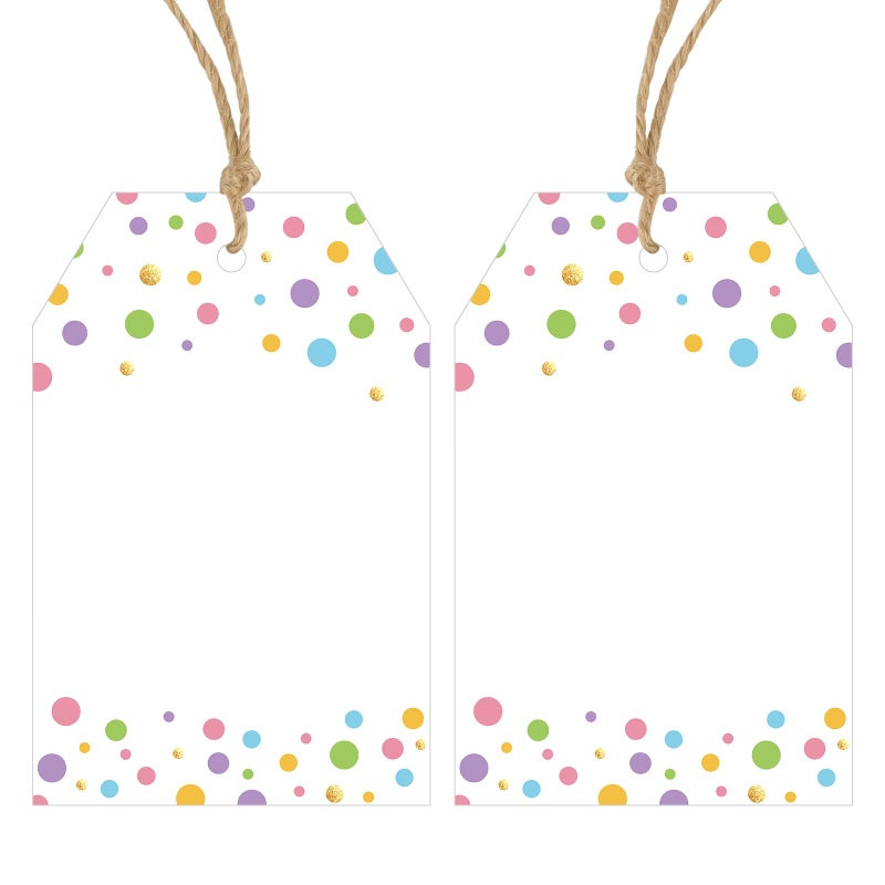 Anwyll Gift Tags with String - 100Pcs Colorful Confetti Polka Dot Gift Bag Tags Personalized White Blank Hanging Paper Label Tag for Birthday Party Bridal Shower Wedding Spring Easter Favors Present - Image 1