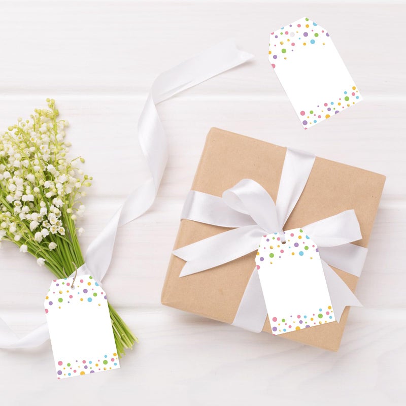 Anwyll Gift Tags with String - 100Pcs Colorful Confetti Polka Dot Gift Bag Tags Personalized White Blank Hanging Paper Label Tag for Birthday Party Bridal Shower Wedding Spring Easter Favors Present - Image 4