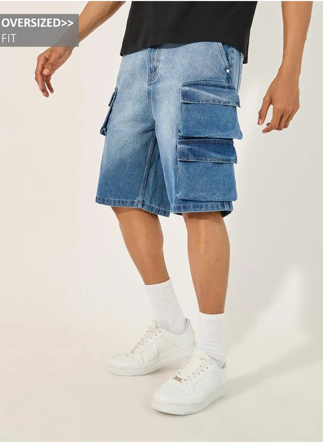 ستايلي Styli Acid Washed Oversized Shorts with Cargo Pocket