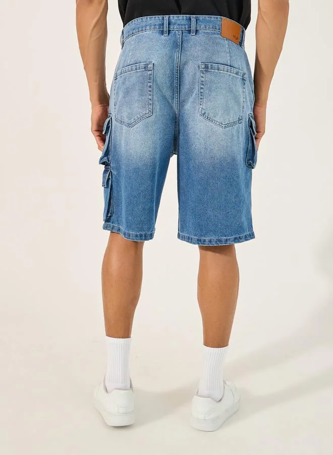 Styli Styli Acid Washed Oversized Shorts with Cargo Pocket