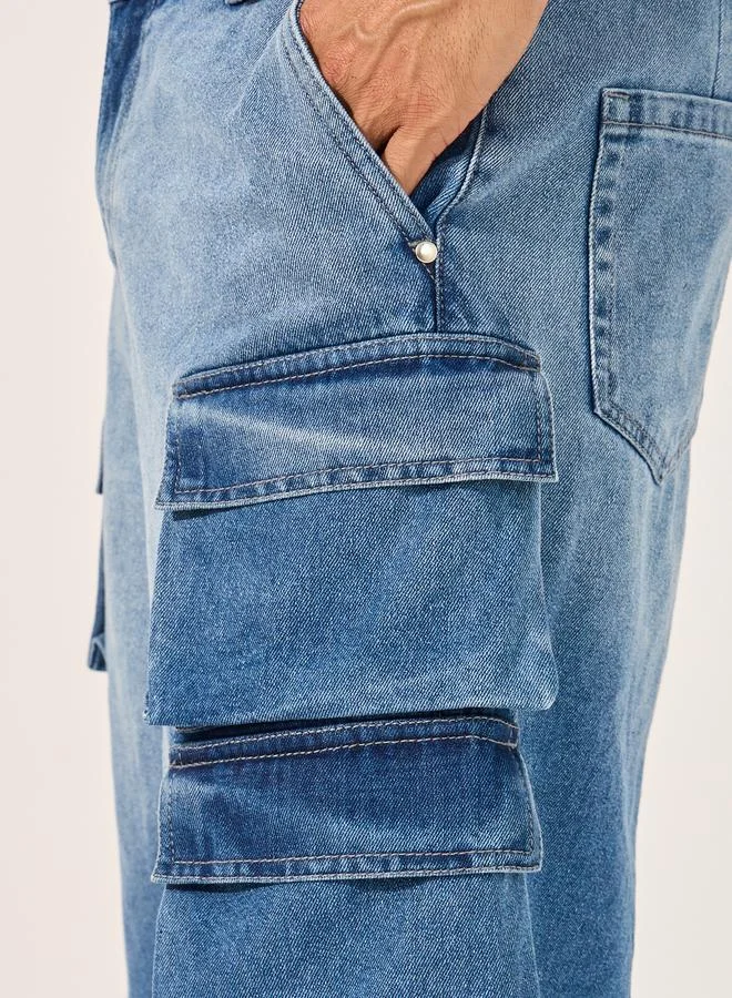 Styli Styli Acid Washed Oversized Shorts with Cargo Pocket