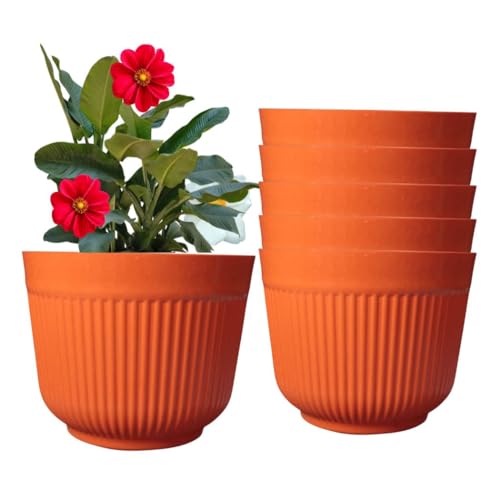 IMAGINEA 12 Inch Flower Pot for Home Decoration | Big Size Plastic Pot for Living Room, Office | Gamla for Home, Laws & Garden Décor | Pots for Balcony | Large Pots for Garden (Orange, Pack of 6) - Image 1