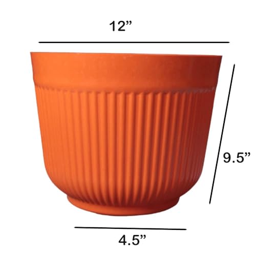 IMAGINEA 12 Inch Flower Pot for Home Decoration | Big Size Plastic Pot for Living Room, Office | Gamla for Home, Laws & Garden Décor | Pots for Balcony | Large Pots for Garden (Orange, Pack of 6) - Image 2
