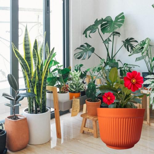 IMAGINEA 12 Inch Flower Pot for Home Decoration | Big Size Plastic Pot for Living Room, Office | Gamla for Home, Laws & Garden Décor | Pots for Balcony | Large Pots for Garden (Orange, Pack of 6) - Image 3
