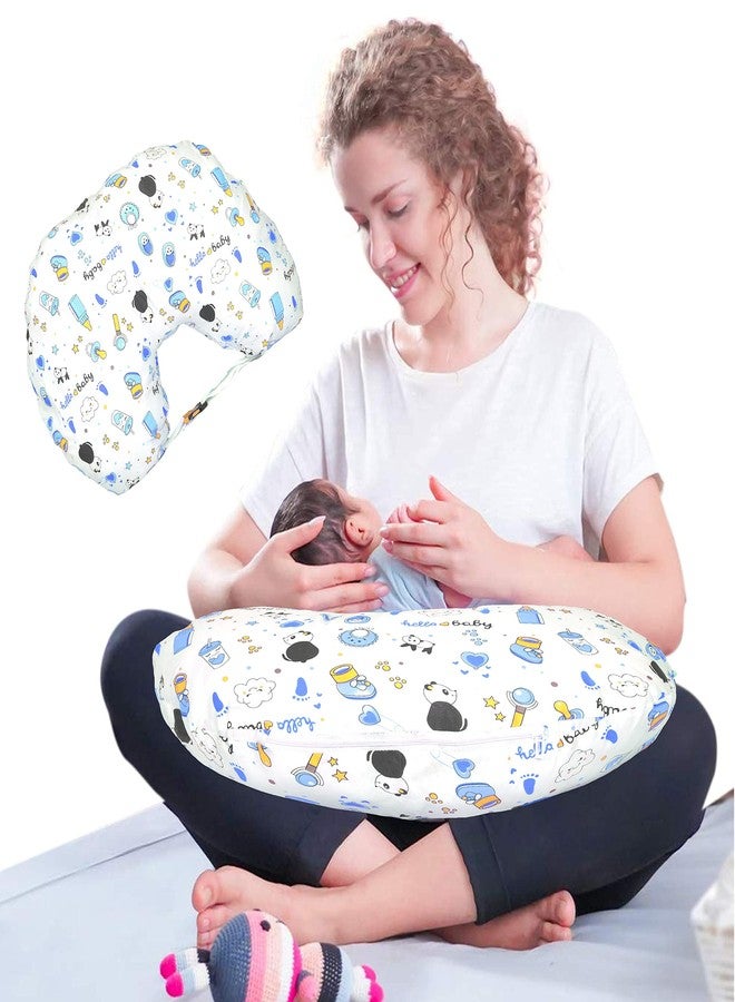 Kid's Charm وسادة الرضاعة المحمولة للأطفال حديثي الولادة من عمر 4 إلى 8 أشهر من كيدز تشارم باندا-ميجا | وسادة رضاعة بغطاء قابل للإزالة، وسادة قطنية (أزرق) - Image 1