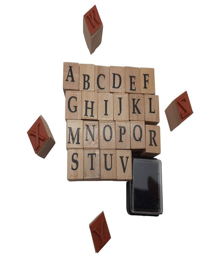 Oytra Wooden Alphabet Stamps Set with Ink Pad 26 Rubber Capital Letter for Journal Scrapbooking Art & Craft Vintage Letters Stamp for Journaling DIY Bullet Journal Stamping - Image 2