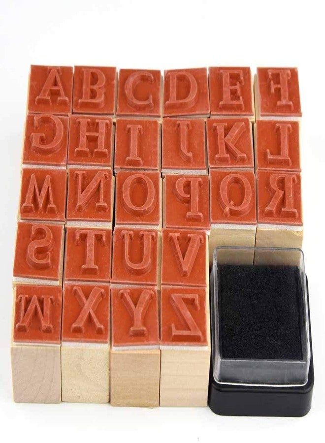 Oytra Wooden Alphabet Stamps Set with Ink Pad 26 Rubber Capital Letter for Journal Scrapbooking Art & Craft Vintage Letters Stamp for Journaling DIY Bullet Journal Stamping - Image 3