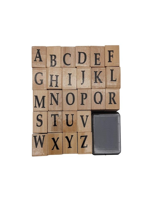 Oytra Wooden Alphabet Stamps Set with Ink Pad 26 Rubber Capital Letter for Journal Scrapbooking Art & Craft Vintage Letters Stamp for Journaling DIY Bullet Journal Stamping - Image 1