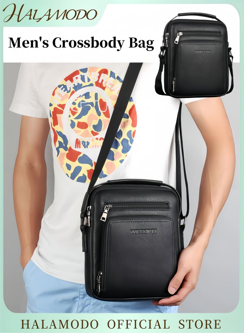 HALAMODO Men's Crossbody Bag Shoulder Bag Zipper Buckle Messenger Bag Satchel Leather Messenger Bag Vintage Handle Bag Business Handbag Gift - Image 1