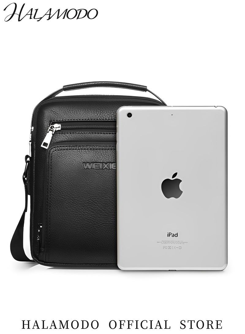 HALAMODO Men's Crossbody Bag Shoulder Bag Zipper Buckle Messenger Bag Satchel Leather Messenger Bag Vintage Handle Bag Business Handbag Gift - Image 5
