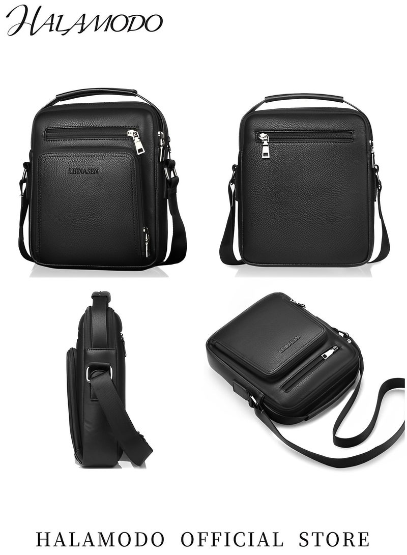 HALAMODO Men's Crossbody Bag Shoulder Bag Zipper Buckle Messenger Bag Satchel Leather Messenger Bag Vintage Handle Bag Business Handbag Gift - Image 3