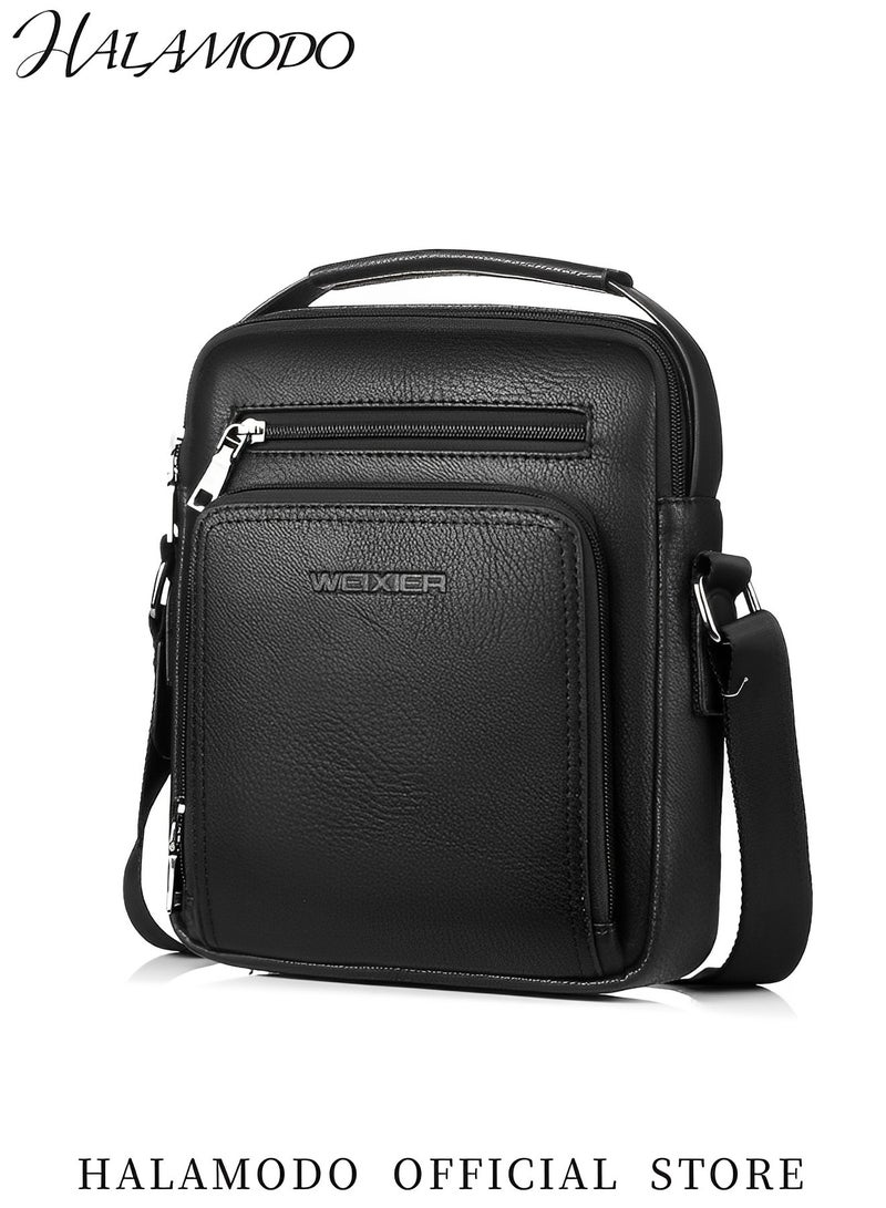 HALAMODO Men's Crossbody Bag Shoulder Bag Zipper Buckle Messenger Bag Satchel Leather Messenger Bag Vintage Handle Bag Business Handbag Gift - Image 2