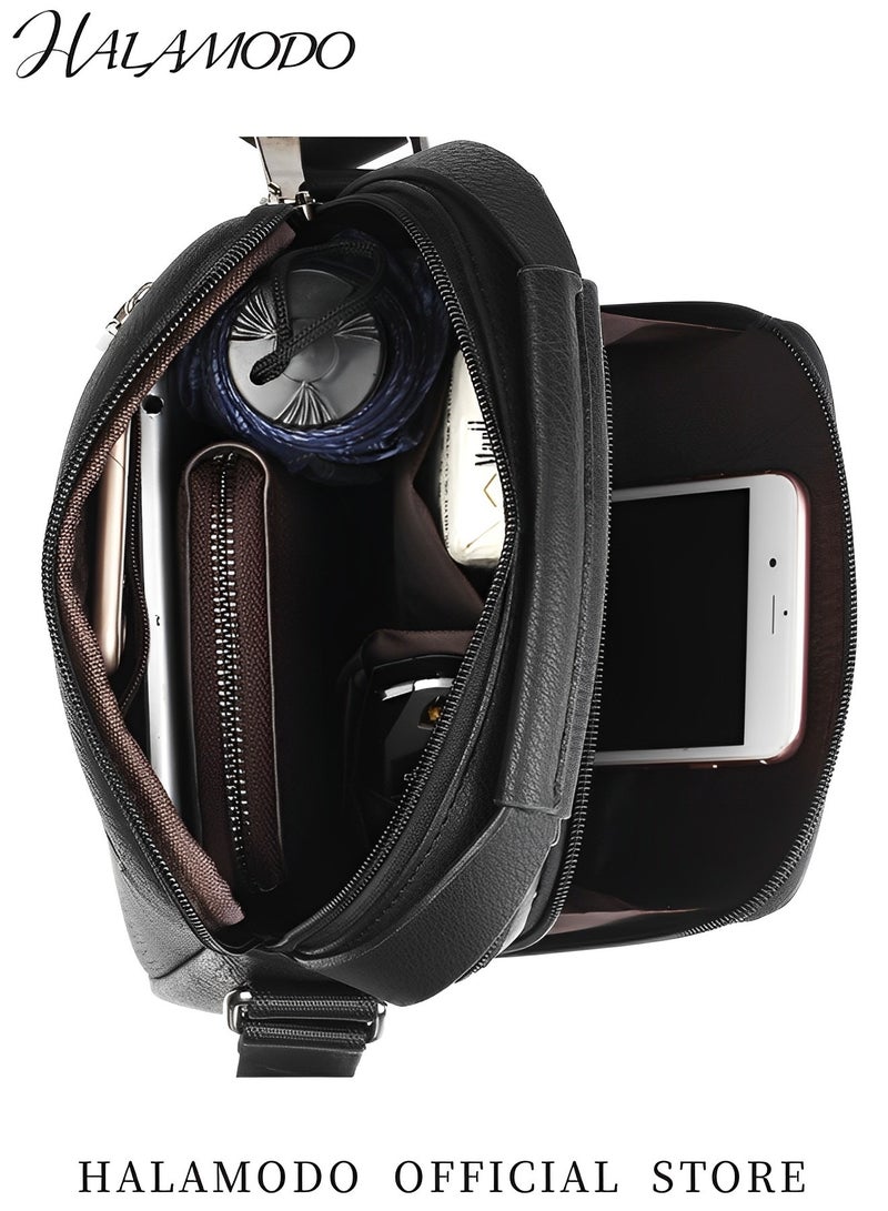 HALAMODO Men's Crossbody Bag Shoulder Bag Zipper Buckle Messenger Bag Satchel Leather Messenger Bag Vintage Handle Bag Business Handbag Gift - Image 4