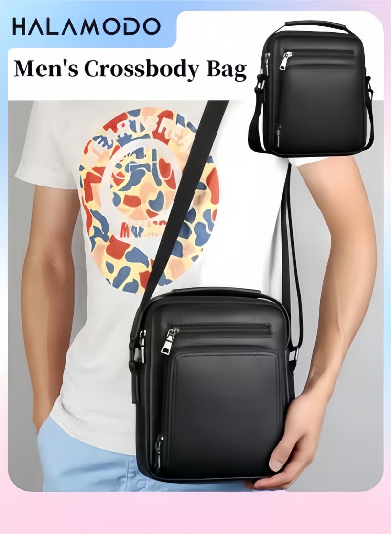 Halamodo Men's Crossbody Bag Shoulder Bag Zipper Buckle Messenger Bag Satchel Leather Messenger Bag Vintage Handle Bag Business Handbag Gift - Image 1