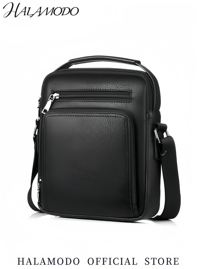 Halamodo Men's Crossbody Bag Shoulder Bag Zipper Buckle Messenger Bag Satchel Leather Messenger Bag Vintage Handle Bag Business Handbag Gift - Image 2