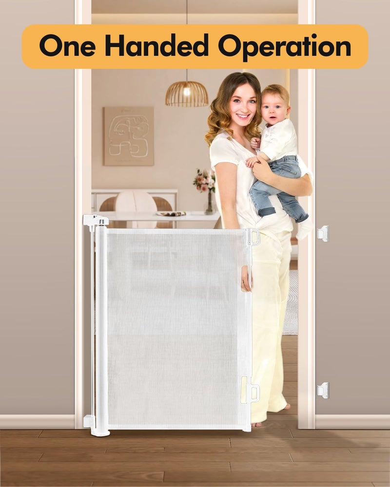 Zupetta Retractable Baby Gate for Stairs & Doorways, 55" Wide x 33.6" Tall Easy Installation Mesh Dog Gate for Indoor & Outdoor Use,Pet and Dog Safety Gate for Hallways(White) - Image 3