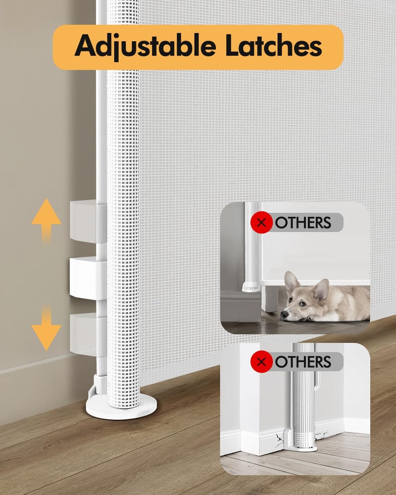Zupetta Retractable Baby Gate for Stairs & Doorways, 55" Wide x 33.6" Tall Easy Installation Mesh Dog Gate for Indoor & Outdoor Use,Pet and Dog Safety Gate for Hallways(White) - Image 5