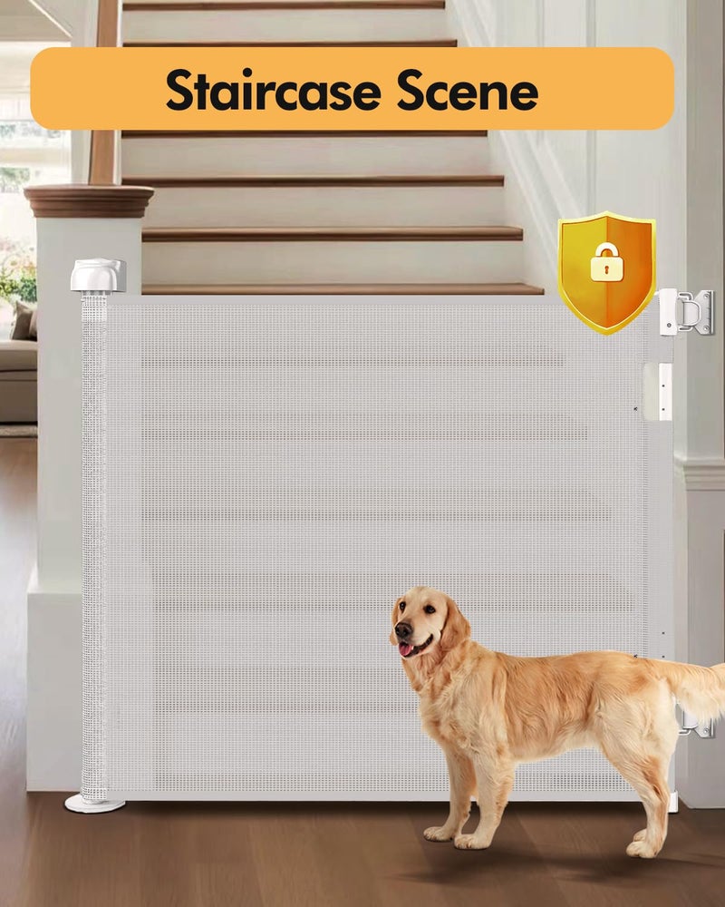 Zupetta Retractable Baby Gate for Stairs & Doorways, 55" Wide x 33.6" Tall Easy Installation Mesh Dog Gate for Indoor & Outdoor Use,Pet and Dog Safety Gate for Hallways(White) - Image 4