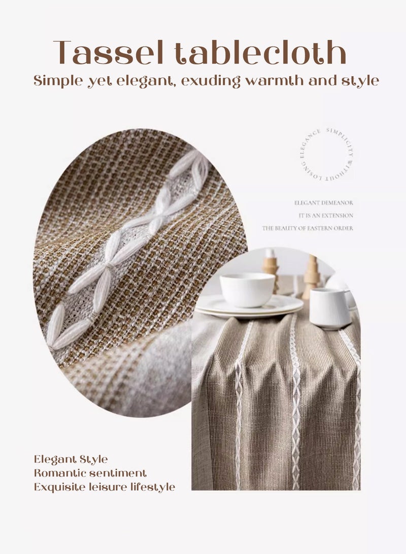 HomarKet Tablecloths, Waterproof Table Cloth, Linens Wrinkle Free Anti-Fading, Rustic Table Cover Decoration for Kitchen Dinning (Rectangle/Square, 55''x86'' and 55''x55'' ,4-6 Seats, Light Coffee) - Image 2