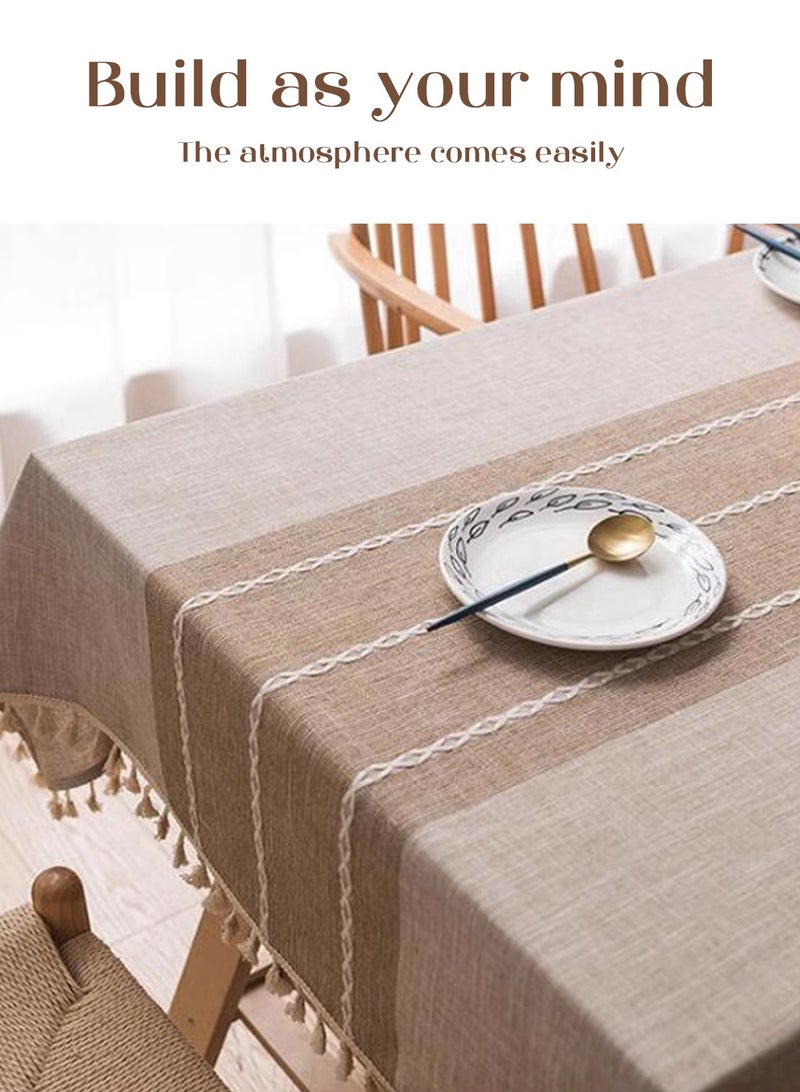 HomarKet Tablecloths, Waterproof Table Cloth, Linens Wrinkle Free Anti-Fading, Rustic Table Cover Decoration for Kitchen Dinning (Rectangle/Square, 55''x86'' and 55''x55'' ,4-6 Seats, Light Coffee) - Image 4