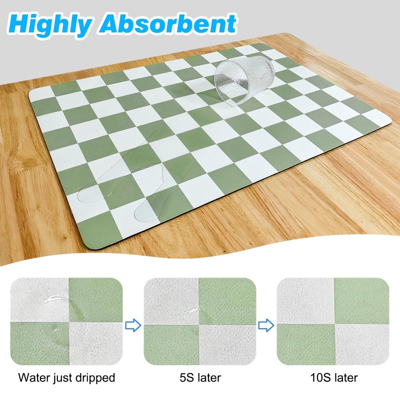 CooRug Checkered Dish Drying Mat for Kitchen Counter, Absorbent Non-Slip Coffee Mat, Heat Resistant Mat for Countertops Coffee Bar Decor 12" x 20" Green - Image 4