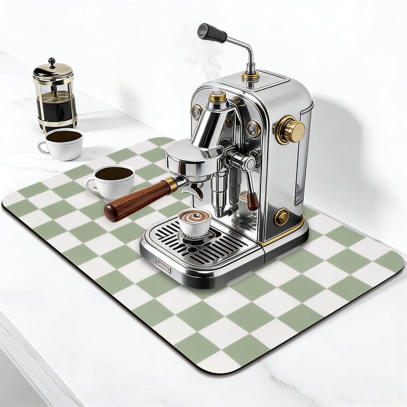 CooRug Checkered Dish Drying Mat for Kitchen Counter, Absorbent Non-Slip Coffee Mat, Heat Resistant Mat for Countertops Coffee Bar Decor 12" x 20" Green - Image 3