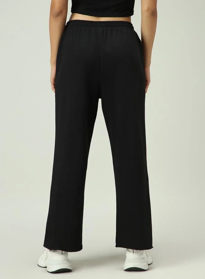 Outzidr  Black Patch Pocket Wide Leg Joggers for Women | Best Price UAE