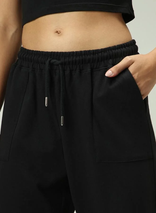 Outzidr  Black Patch Pocket Wide Leg Joggers for Women | Best Price UAE