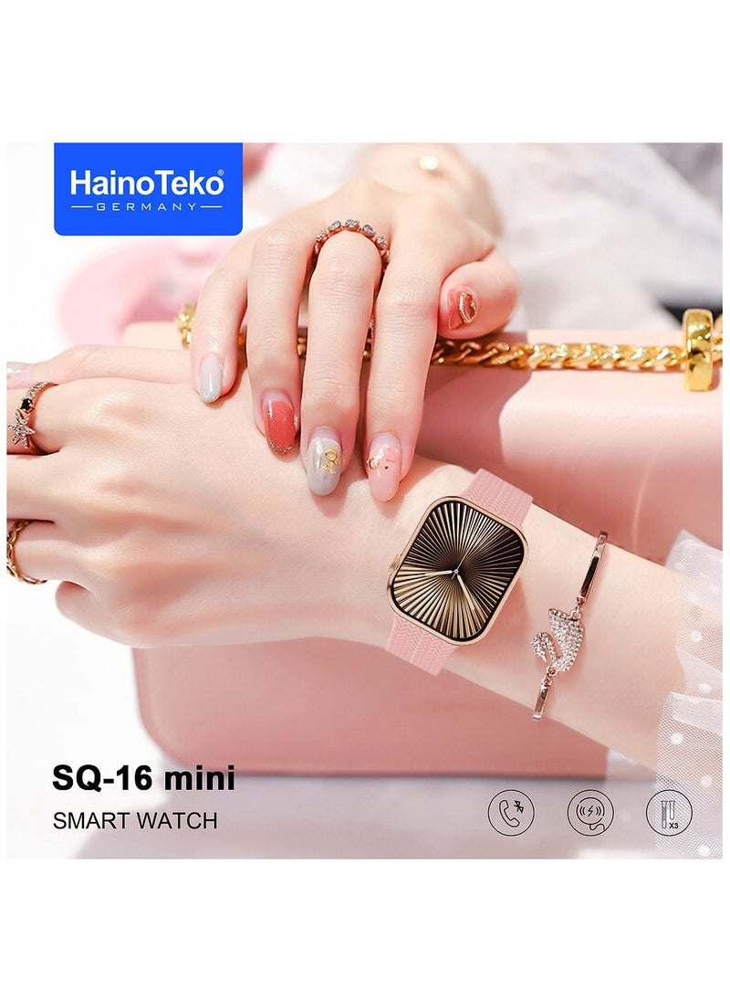 Haino Teko - HainoTeko SQ-16 Mini Series 10 AMOLED Display Smart Watch With Stylish Bracelet 3 Pair Straps and Charging Cable Designed for Ladies Gold - Image 1