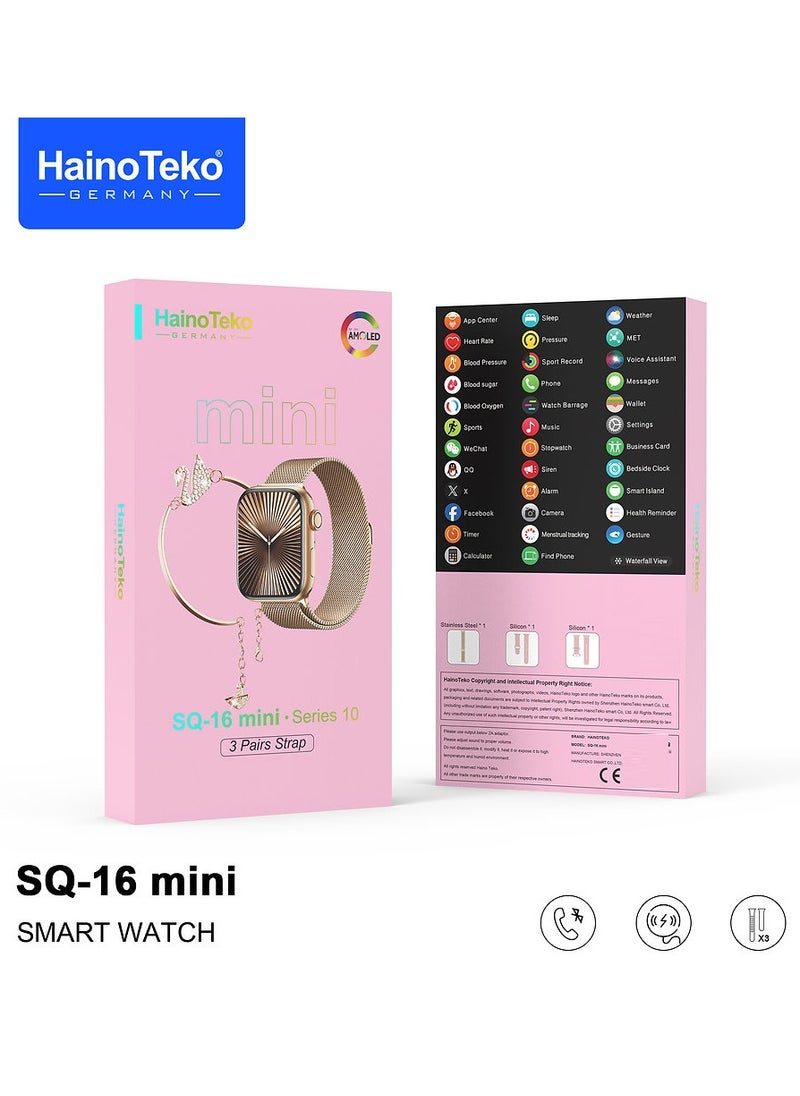 Haino Teko - HainoTeko SQ-16 Mini Series 10 AMOLED Display Smart Watch With Stylish Bracelet 3 Pair Straps and Charging Cable Designed for Ladies Gold - Image 1
