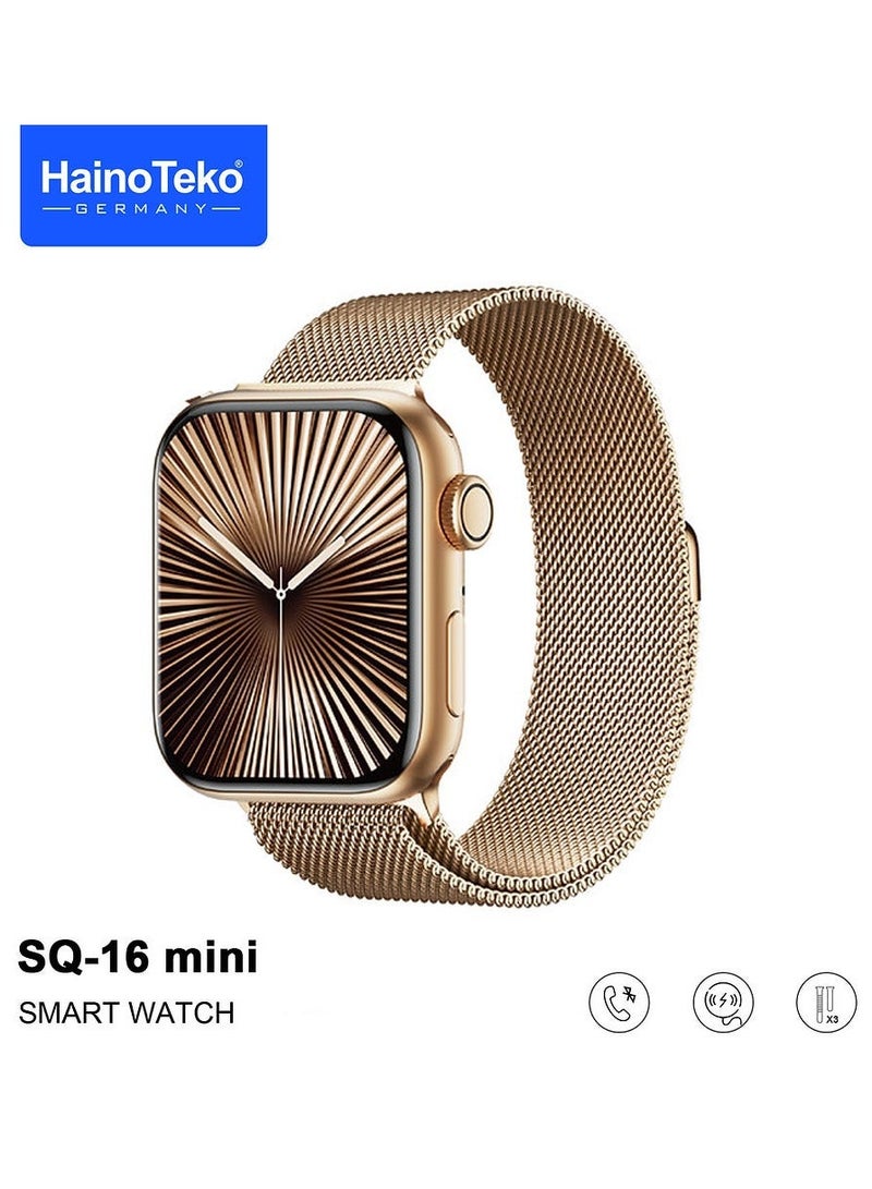 Haino Teko HainoTeko SQ-16 Mini Series 10 AMOLED Display Smart Watch With Stylish Bracelet 3 Pair Straps and Charging Cable Designed for Ladies Gold - Image 2