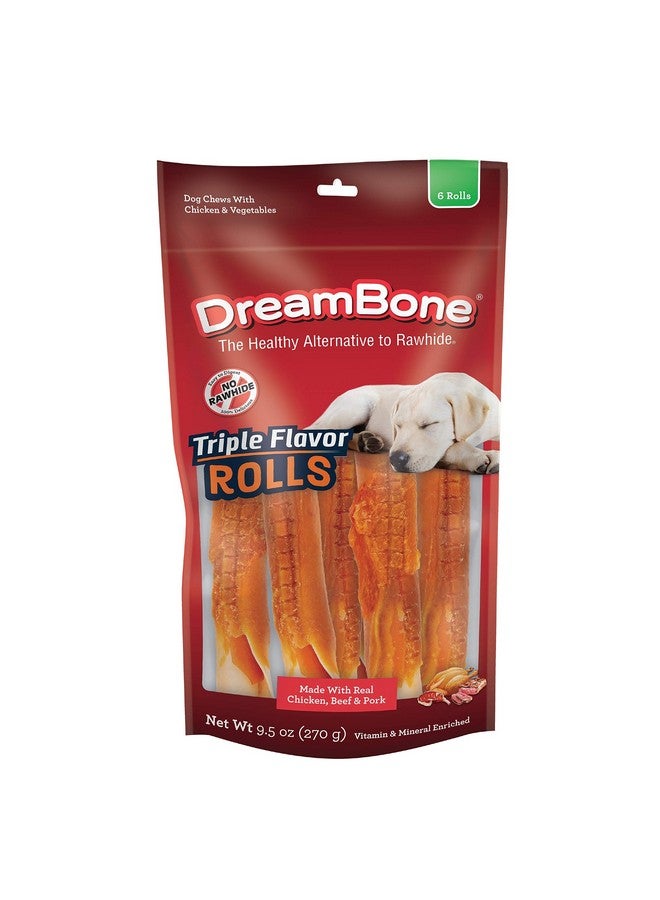 DreamBone Triple Flavor Rolls 6 Count, Rawhide-Free Chews for Dogs - Image 1
