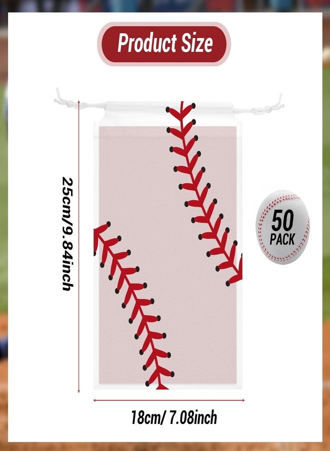KERINGO 50 Pack Baseball Snack Bags Drawstring Baseball Party Favor Bags Translucent frosted Baseball Goodie Bags Gift Packaging Storage for Kids Boys Birthday Sports Theme Party Supplies 7.08 x 9.84 Inch - Image 2