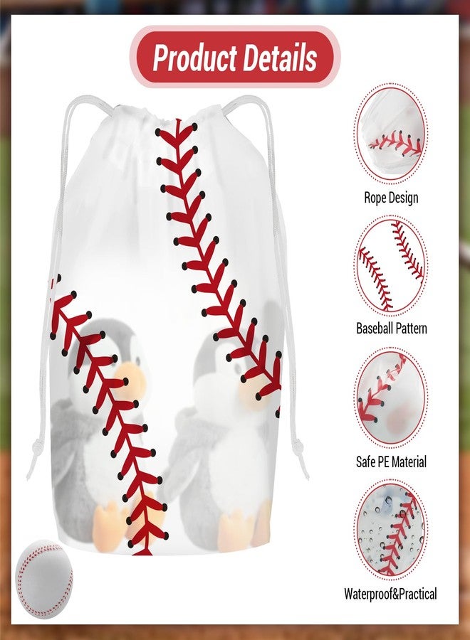 KERINGO 50 Pack Baseball Snack Bags Drawstring Baseball Party Favor Bags Translucent frosted Baseball Goodie Bags Gift Packaging Storage for Kids Boys Birthday Sports Theme Party Supplies 7.08 x 9.84 Inch - Image 3