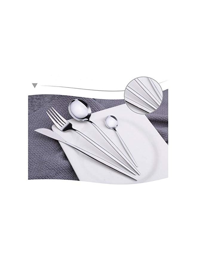 vesus 4 Pcs Stainless Steel Cutlery Set, Mirror Finish Flatware Set， Dinnerware Set Include Knife/Fork/Spoon/Teaspoon (Silver)  - Image 3
