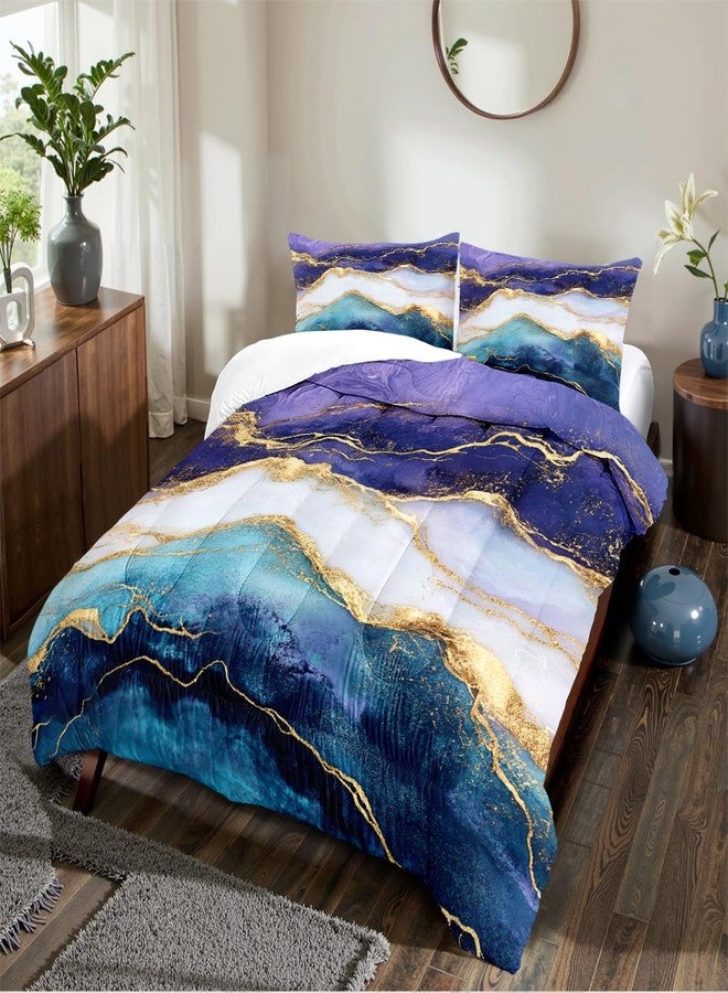 CCoutueChen Marble Comforter Set Queen Size Blue Purple Watercolor Marble Bedding Set 3 Pieces Modern Aesthetic Bedding Women Men Soft Lightweight Comforter for All Season,2 Pillowcases - Image 3
