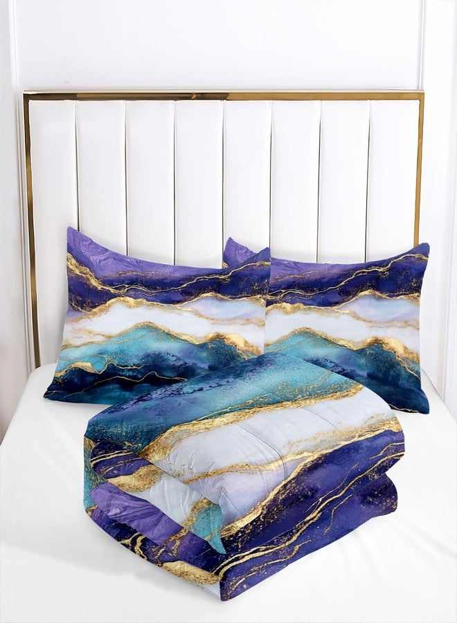 CCoutueChen Marble Comforter Set Queen Size Blue Purple Watercolor Marble Bedding Set 3 Pieces Modern Aesthetic Bedding Women Men Soft Lightweight Comforter for All Season,2 Pillowcases - Image 4