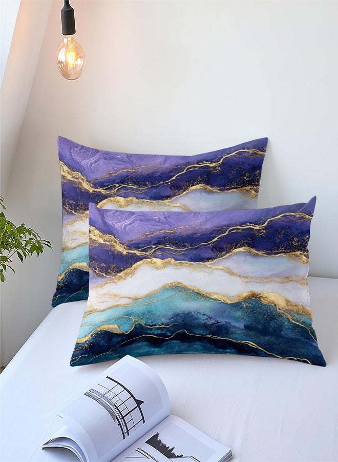 CCoutueChen Marble Comforter Set Queen Size Blue Purple Watercolor Marble Bedding Set 3 Pieces Modern Aesthetic Bedding Women Men Soft Lightweight Comforter for All Season,2 Pillowcases - Image 5