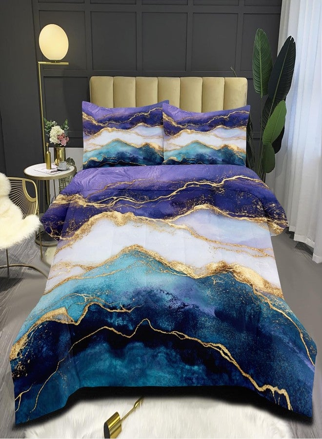 CCoutueChen Marble Comforter Set Queen Size Blue Purple Watercolor Marble Bedding Set 3 Pieces Modern Aesthetic Bedding Women Men Soft Lightweight Comforter for All Season,2 Pillowcases - Image 1