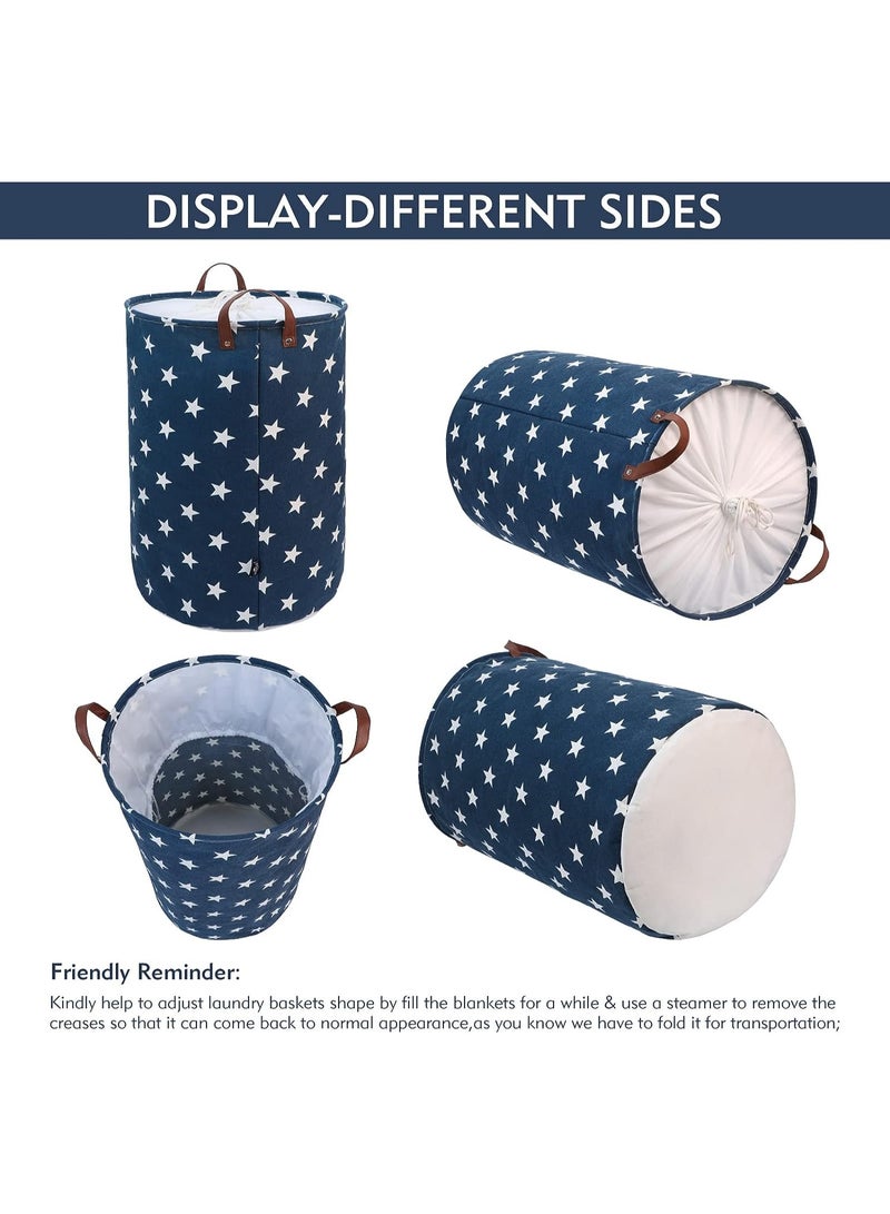 Foldable Laundry Basket with Lid, 40X50CM Laundry Basket bag Freestanding Dirty Clothes Basket Storage with Handle (Blue Star) - Image 2