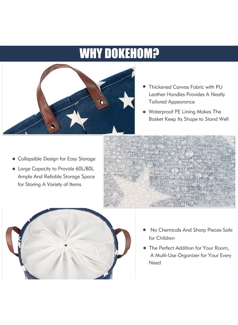 Foldable Laundry Basket with Lid, 40X50CM Laundry Basket bag Freestanding Dirty Clothes Basket Storage with Handle (Blue Star) - Image 4