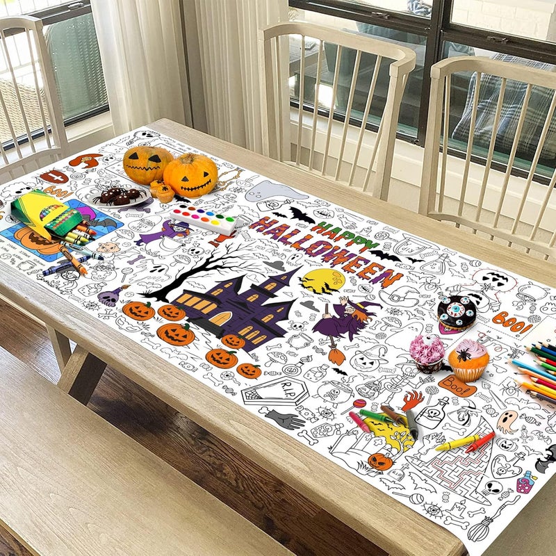 JOYGATHER Giant Halloween Coloring Tablecloth for Kids, Large 30x72 Inch Poster with Haunted House, Pumpkins, Ghosts, Bats, Arts Crafts Games Indoor Activities for Halloween Party, Classroom Fun - Image 5